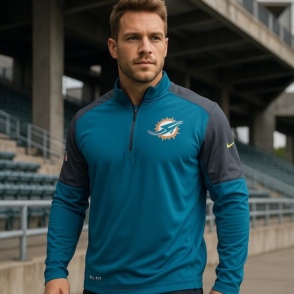 NFL Miami Dolphins Dri-FIT 1/4 Zip Pullover Nike Blue Large - Picture 1 of 6